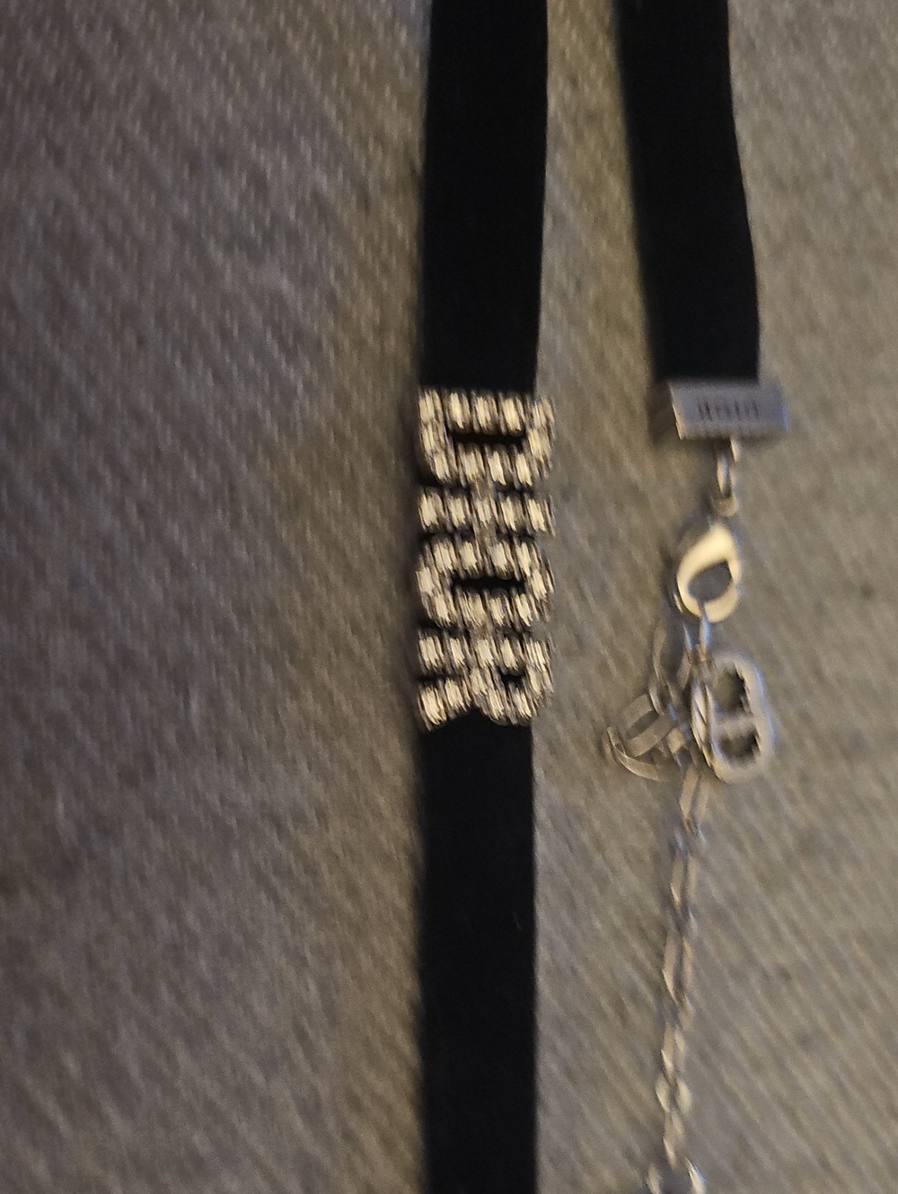 Deginer Inspired Black Velvet Choker with Crystal Logo - Picture 2 of 3